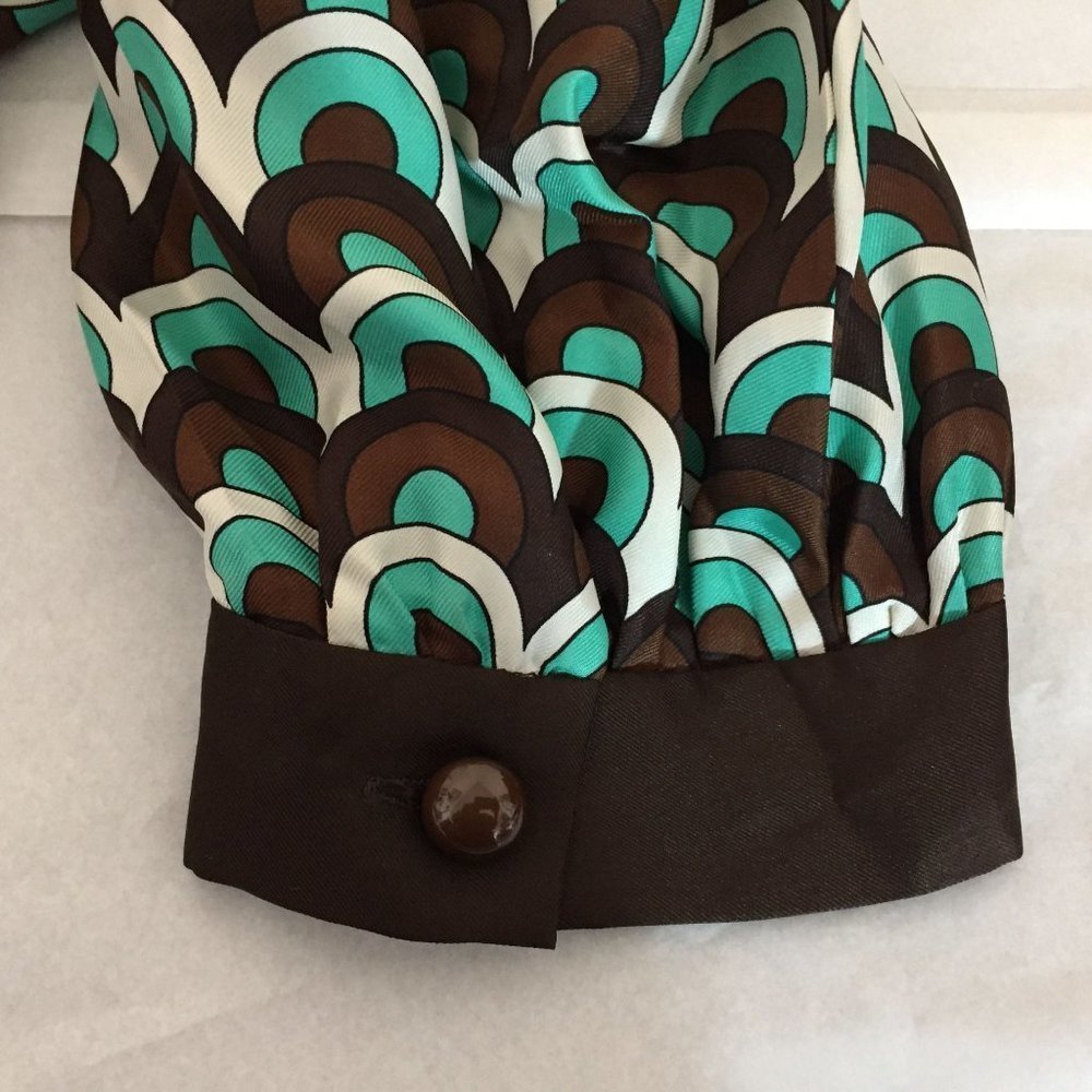 Milly New York Dress Size 4 Seafoam Green Brown White Print Silk Faille Womens - Picture 8 of 12